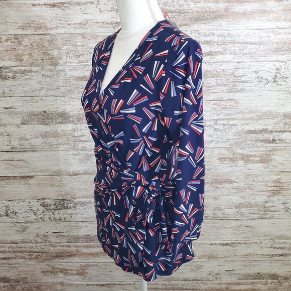 ANNE KLEIN Eclipse Blue Marina Printed Faux Wrap - Picture 3 of 15